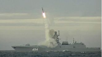Russian battleship with high-speed missiles conducts exercises close to British shore in show of military strength