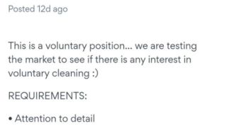 New Zealand cleaning company removes ad for unpaid cleaner.