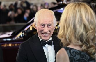 King Charles comes to Gladiator II premiere in Bentley limousine.