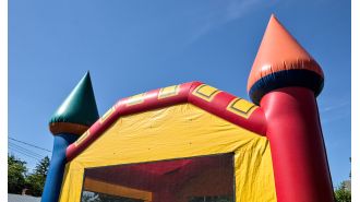 A bouncy castle at Melbourne school event was not properly secured.