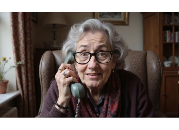 Grandma confronts scammers with knitting conversation.