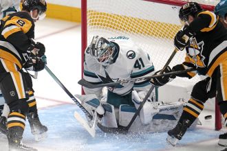 Sharks come back against Penguins but only earn one point as road trip concludes.