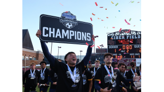 DU Pioneers men's soccer lost Summit League final due to late red card and weak set piece defense.