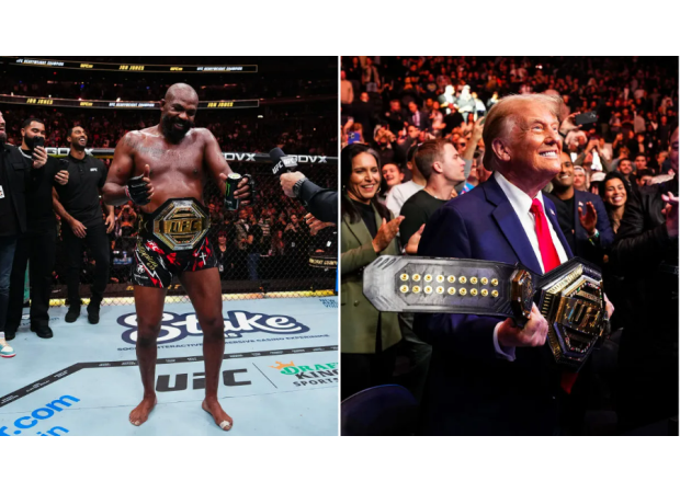 UFC fighter Jon Jones copies Donald Trump's dance moves in front of the future president at UFC 309.