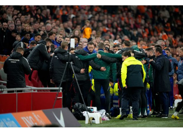 Hungarian coach Szalai addresses collapse during game against Netherlands.
