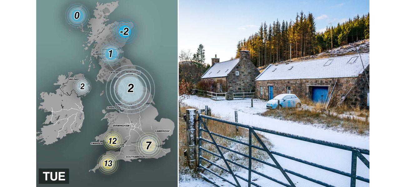 UK map shows -2°C temperatures and snow coming.