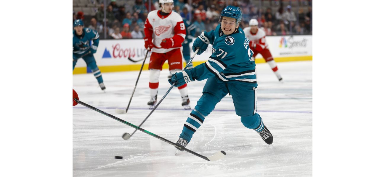 Celebrini has career-first breakthrough with Sharks to defeat Red Wings.