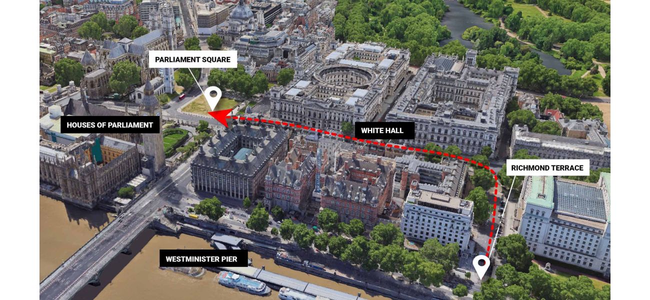 A map of London displays the location of a protest rally against farm inheritance tax.