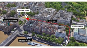 A map of London displays the location of a protest rally against farm inheritance tax.