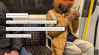 Search for kind stranger who gave his shoes to a blind man when he lost one in a gap.