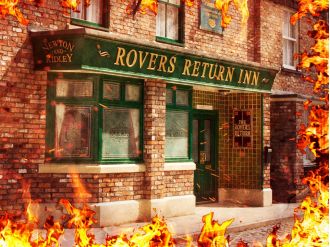 Photos during filming of Coronation Street seem to reveal that some characters will be involved in a large fire.