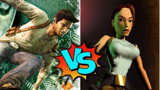 Classic battle between two iconic video game franchises: Tomb Raider and Uncharted.