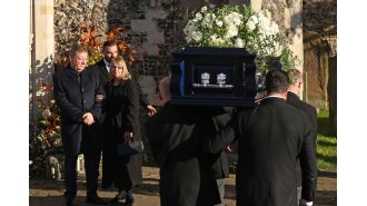 Liam Payne's mother cries as friends and family members say goodbye to the former One Direction singer.