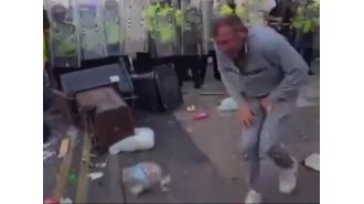 Man who threw bricks at riot hit in groin and face could go to jail.