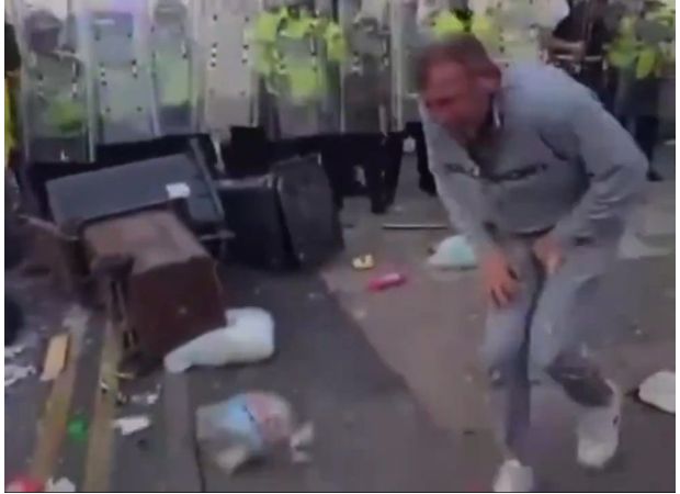 Man who threw bricks at riot hit in groin and face could go to jail.