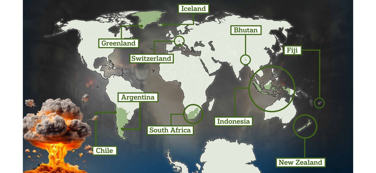A map displays the safest countries in the world during a potential World War III.