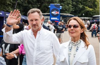 F1 boss Christian Horner praises wife Geri Halliwell and discusses recent scandal in interview.