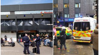 Euston Station in London had a controlled explosion performed by the bomb squad.