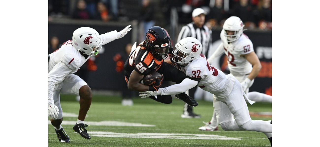Oregon State breaks losing streak, earns conference title with 41-38 victory against ranked Washington State.