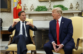 NATO leader and US president discuss global security during meeting in Florida.