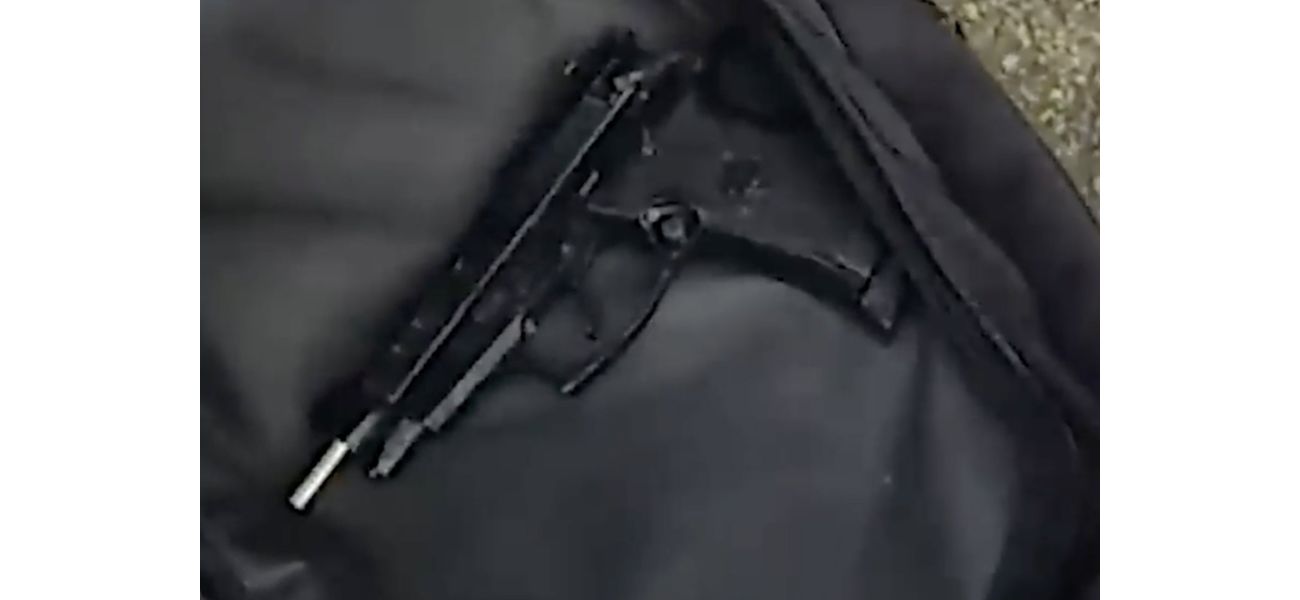 Police engage in physical struggle to stop man on electric bike from escaping with firearm.