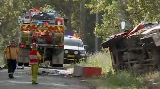 Six firefighters hospitalized after their truck overturned