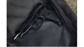 Police engage in physical struggle to stop man on electric bike from escaping with firearm.