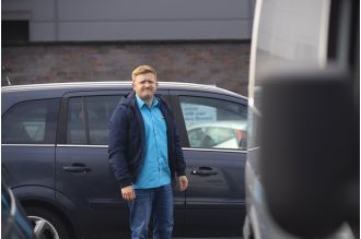 Chesney from Coronation Street has a breakdown and is almost hit by a van.