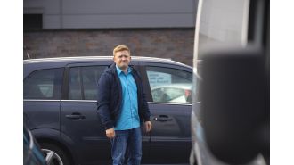 Chesney from Coronation Street has a breakdown and is almost hit by a van.