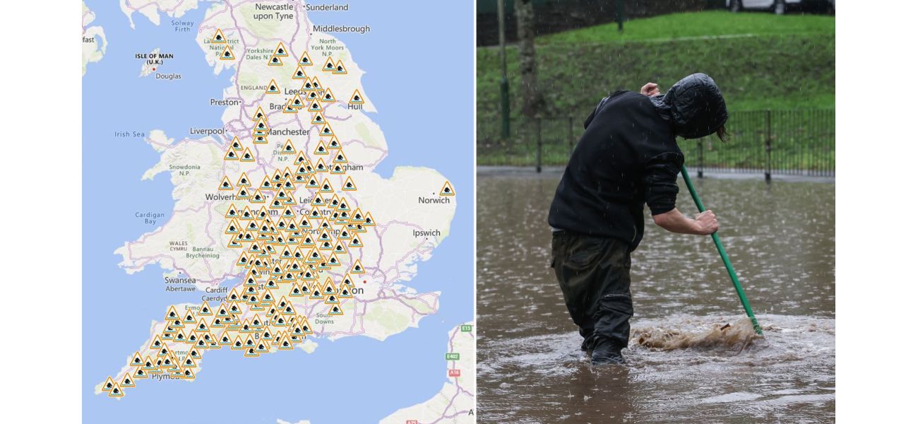 A map displays 159 current flood warnings in the UK.