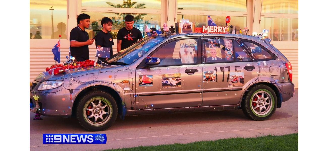 Intoxicated driver adorns car, drives through crowded square.