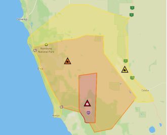 Bushfire near Perth posing danger to people and houses in the area.