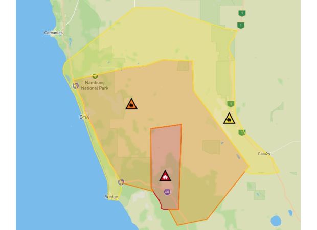 Bushfire near Perth posing danger to people and houses in the area.