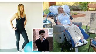A teenager caused a crash that left a woman paralyzed after recording himself driving without hands on the wheel.