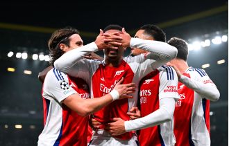 Gabriel imitated Gyokeres's celebration during Arsenal's victory over Sporting in the Champions League.