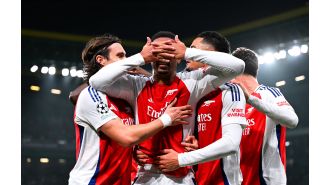 Gabriel imitated Gyokeres's celebration during Arsenal's victory over Sporting in the Champions League.