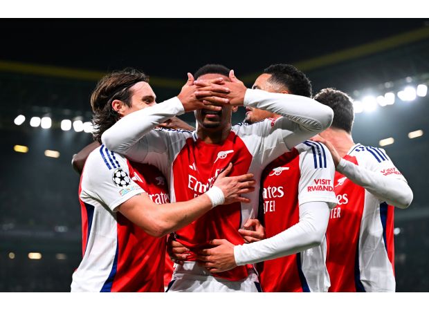 Gabriel imitated Gyokeres's celebration during Arsenal's victory over Sporting in the Champions League.