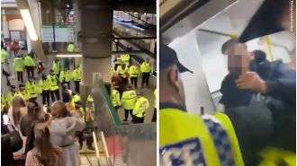 Police prevent travellers' children from entering Christmas market and make them take trains instead.