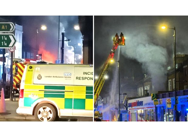 In North London, firemen save people from big fire at restaurant.