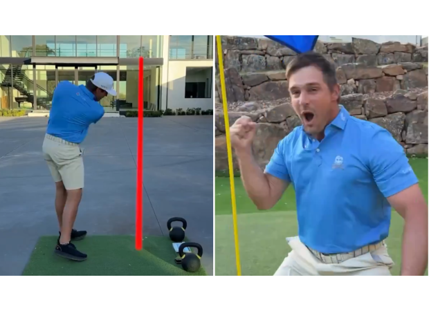 Pro golfer DeChambeau scores first hole-in-one by hitting ball over his expensive home.