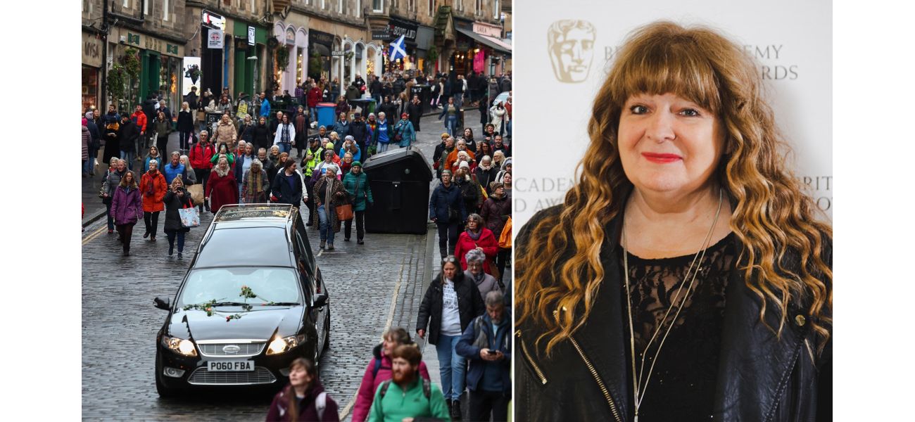 Fans in Scotland mourn as Janey Godley's coffin is driven past on its way to her funeral, with many shedding tears.