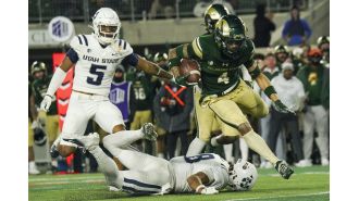 Colorado State's college football team surprises Utah State by coming back in the fourth quarter, maintaining a chance to play in the Mountain West championship game.