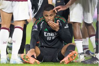Arsenal player Gabriel gets injured during match against West Ham.