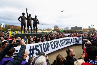 Man Utd supporters protest at Old Trafford with explicit chant directed at Jim Ratcliffe.