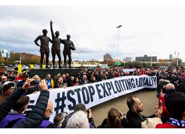 Man Utd supporters protest at Old Trafford with explicit chant directed at Jim Ratcliffe.