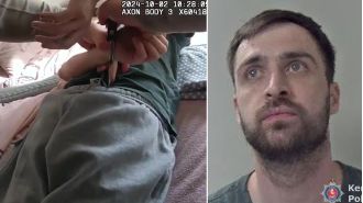 Police discovered a drug dealer hiding in a wardrobe during a raid of his home.