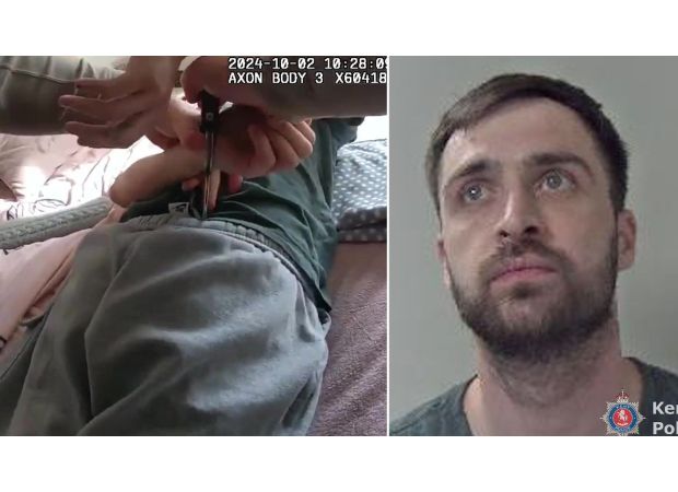 Police discovered a drug dealer hiding in a wardrobe during a raid of his home.