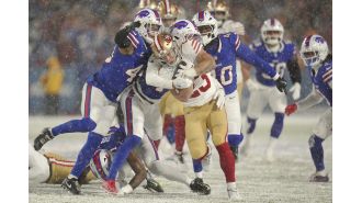 The San Francisco 49ers suffered a crushing defeat against the Buffalo Bills in a snowy Sunday night football match.