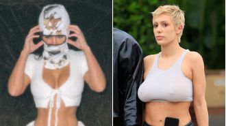 Kim Kardashian is being accused of imitating Bianca Censori, Kanye West's wife, by wearing a revealing outfit.