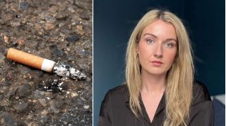Person fined for littering with a cigarette in unknown town.